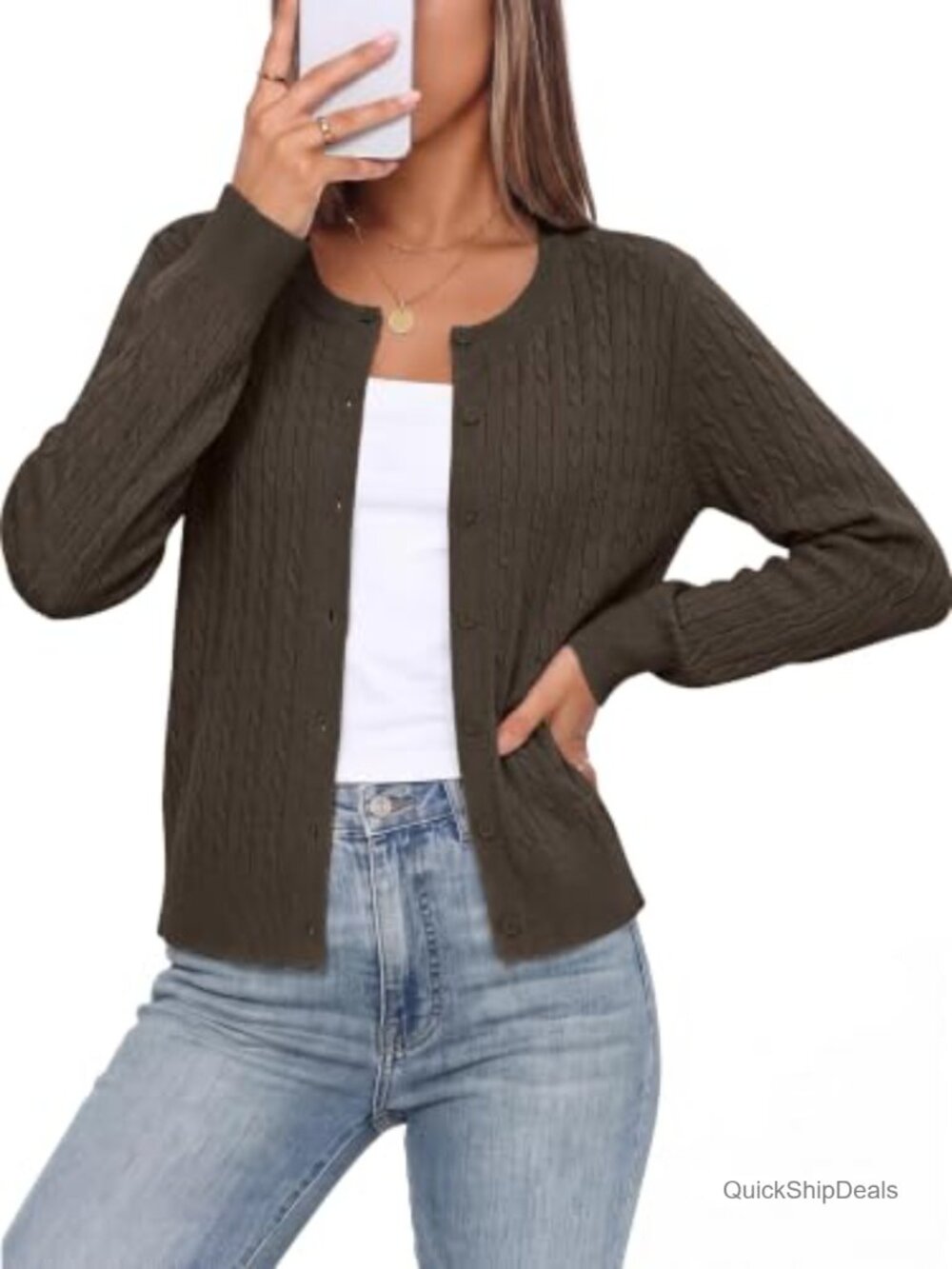Womens Cable Knit Cardigan Long Sleeve Button Down Sweater